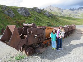 IMG 5659  Megan, Julie and Phelan with electric mine train, Independence Mine Historical Park, AK