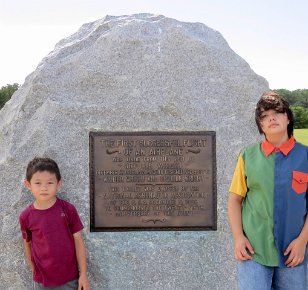 IMG_1017 Phelan and Megan, First Flight placard, Wright Brothers National Memorial