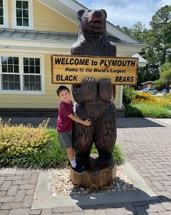 IMG_6287 Phelan with a Black Bear Statue, Plymouth Visitor Center, NC