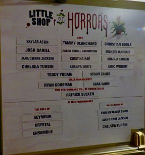 IMG_2097 Little Shop of Horrors Cast credits, Westside Theatre, New York, nY