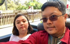 IMG_3780 Megan and Dad on the Steel Eel, a metal roller coaster, SeaWorld, San Antonio, TX